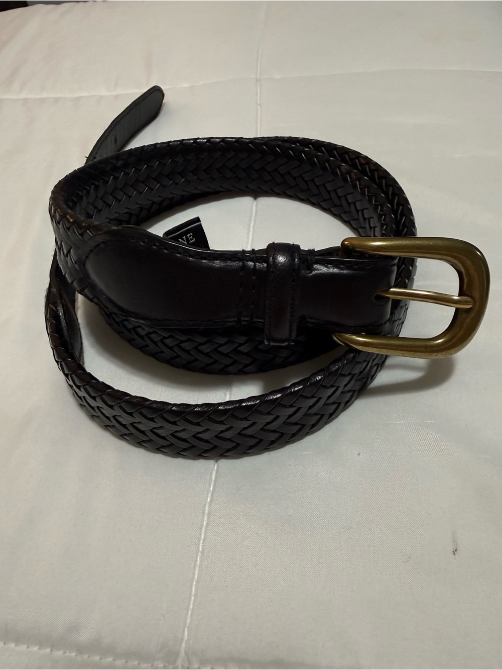 Savane Black Braided Leather Belt with Brass-Tone Buckle